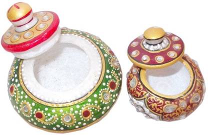 Gaura Art & Crafts Marble Kumkum Box Decorative Showpiece  -  6 cm