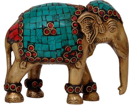 Aesthetic Decors Elephant Trunk Down With Stone Work Decorative Showpiece  -  10.2 cm