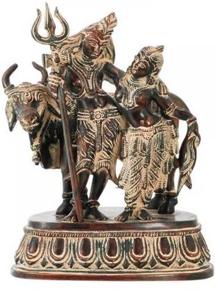 Redbag Old Rustic Finish Lord Shiva Standing with Devi Parvati Brass Statue Decorative Showpiece  -  20.96 cm