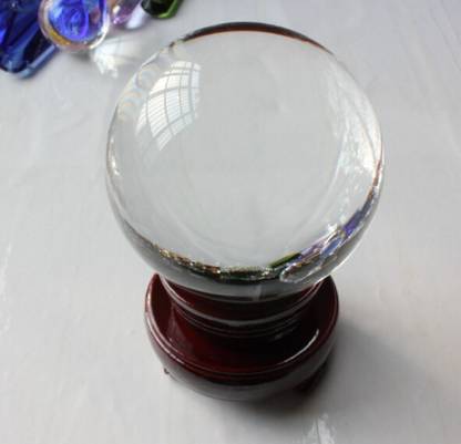Gooddeals Fuzed Quartz Clear Crystal Sphere Gazing Ball with Rotary Stand Big size Decorative Showpiece  -  17 cm