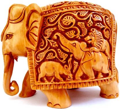 Indian Ethnic Gifts 3" High Handmade Wooden Carved Elephant showpiece / statue / Home Decor/ Gift Items Decorative Showpiece  -  8 cm