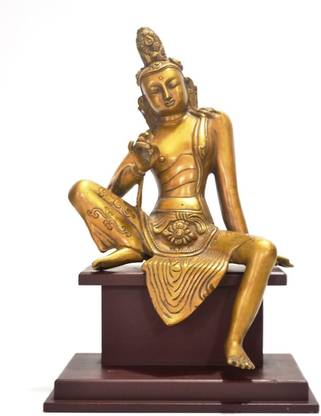 Collectible India Kwan Yin Tara Buddha Statue Sitting on Wooden Stand - Antique Finish Decorative Showpiece  -  34.29 cm