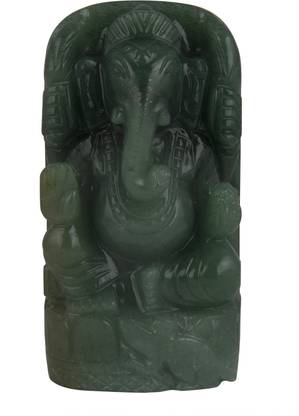 Swasti Vinayaka Art Gemstone Carving by MaPassion Quartz Green Ganesh Statue Decorative Showpiece  -  5.08 cm