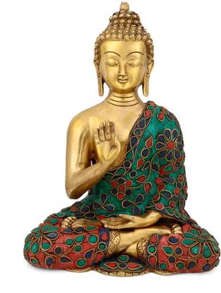 Collectible India Brass Blessing Buddha Statue-Buddhism Religious Idol Tbetan Large Spiritual Decor Decorative Showpiece  -  27.5 cm