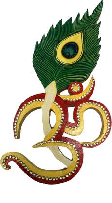 Ratoomals Wooden Om W/Peacock Feather Painted W/Chitton Decorative Showpiece  -  20 cm