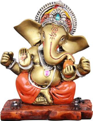 Adaa Nodding Head Golden Ganesh Decorative Showpiece  -  10.16 cm