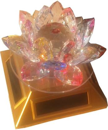 Gooddeals Feng Shui Kamal Flower Crystal Lotus With Auto Rotating Solar Stand Decorative Showpiece  -  10 cm