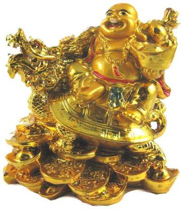 Varanasi Enterprises Feng feng shui laughing buddha with dragon tortoise on bed of wealth Decorative Showpiece  -  10 cm