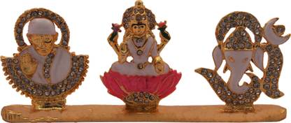 Sthri Elite Lord Sai Baba and Lakshmi and Lord Ganesh Decorative Showpiece  -  4 cm