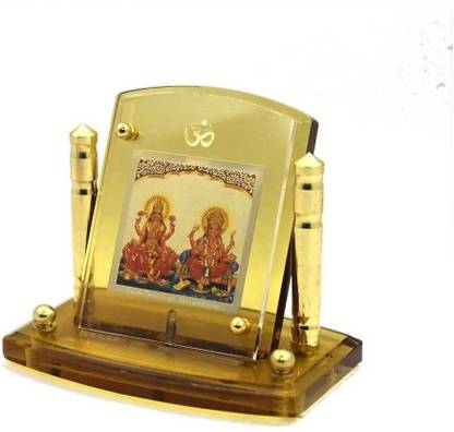 Sitare Ganesh Laxmi Diviniti Photo Frame 24ct Gold Plated Decorative Showpiece  -  7.5 cm