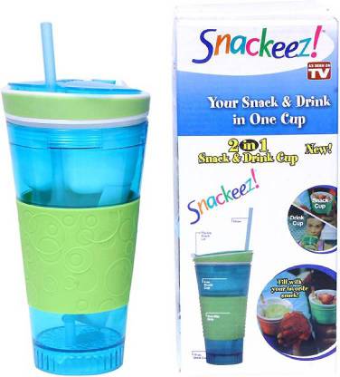 Shree Krishna Handicrafts And Gallery Snackeez Drink & Snack 2 in 1 Cup 550 ml Water Bottle (Set of 1, Multi-color)