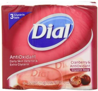 Dial Glycerin Soap Bar Cranberry and Antioxidant 3 Count (Pack of 3)