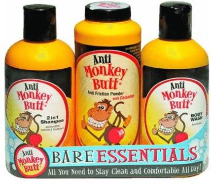 Anti Monkey Butt Bare Essentials Gift Pack - 2 in 1 Shampoo - Anti Friction Powder - Body Wash