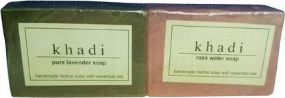 KHADI NATURAL Pure Lavender Soap and Rose Water Soap (Pack of 2)