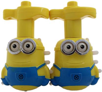 Gift World Minion Flashing and Musical Spinning Top Gyro Toy with Launchers - Pack Of 2