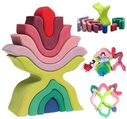 Grimms Spielund Holz Design Little Flower" Wooden Puzzle Stacker - Large Elements Nesting