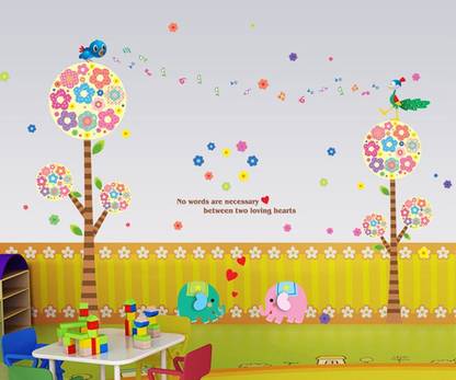 Print India Enterprise 250 cm Colorful Tree With Flower PVC Vinyl Wall Sticker Removable Sticker