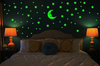 Wow Interiors 80 cm Glow In The Dark 69 Stars And 1 Moon Non Removable Glow in the Dark Sticker