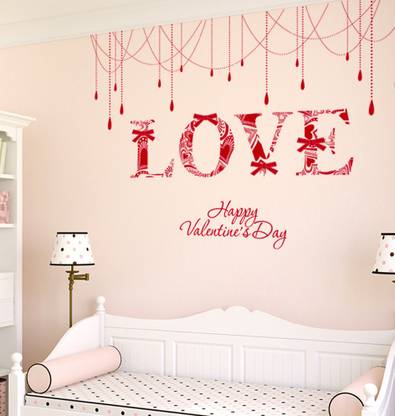 Aquire 90 cm Wall Stickers Love Word with Hangings Background Design Bedroom Self Adhesive Sticker