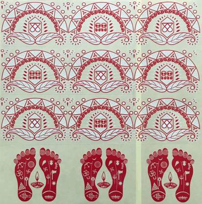 Suman Creations 27.94 cm Dehleez Rangoli leaf design with 3 Paglya in long shape on Transparent Plastic Sticker Sticker