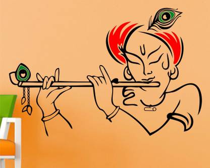 RNG 90 cm cute krishna with flute Self Adhesive Sticker