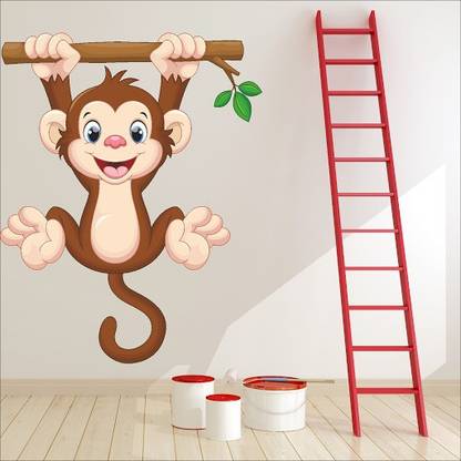 DeStudio 80 cm Cute Baby Monkey Hanging On Tree Self Adhesive Sticker