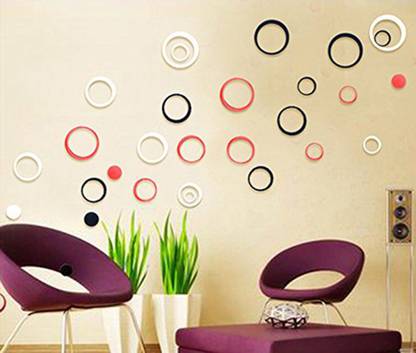 wall1ders 18 Wall1ders 3D Acrylic Circle Black Red & White Self Adhesive Sticker