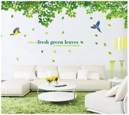 Oren Empower 90 cm (Double Sheet) Extra Large Fresh Green Leaves Wall Self Adhesive Sticker