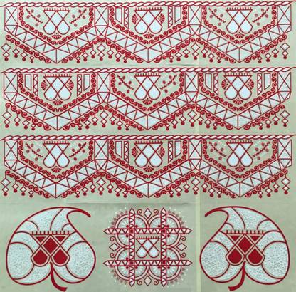 Suman Creations 27.94 cm Dehleez Rangoli with Paglya in long shape and two leaf on Transparent Plastic Sticker Sticker