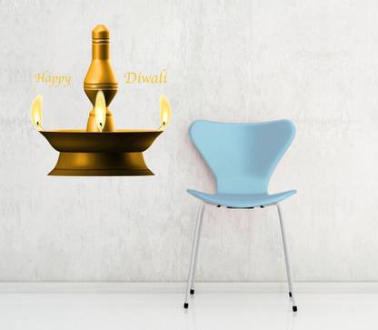 Decor Villa 60.96 cm Decor Villa Happy-Diwali-Decor-PNG-Clip-art-Image Deepak Wall Sticker (24*24) Inch Sticker
