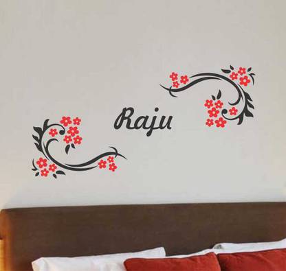 Aquire 60 cm Raju Personalized Name Floral Wall Stickers Self Adhesive Sticker