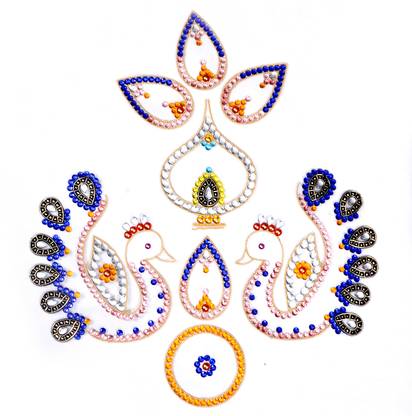Amba Handicraft Blue Kundan Morni Rangoli Self Adhesive Sticker