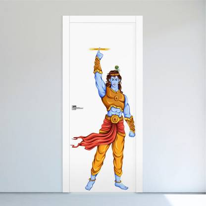 rawpockets 1 cm lord Krishna and Sudarshana Chakra Wall Sticker Self Adhesive Sticker