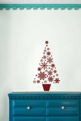 WALLDESIGN 10 WallDesign Winter Christmas Tree Wall Sticker Maroon Colour 16 inch width by 30 inch height Self Adhesive Sticker