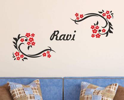 Aquire 60 cm Ravi Personalized Name Floral Wall Stickers Self Adhesive Sticker