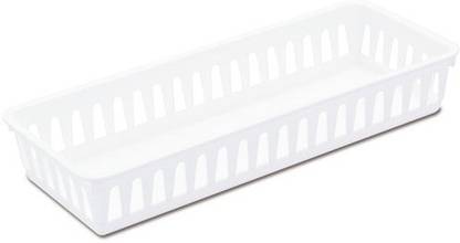 howards Plastic Howards Sterilite Slim Multipurpose Plastic Storage Tray White Storage Basket