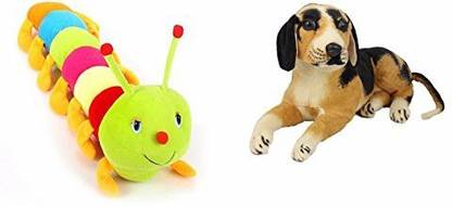 MGPLifestyle Plushed Sitting Dog (32 Cm) And Colourful Caterpillar (55 Cm)Combo  - 9 cm