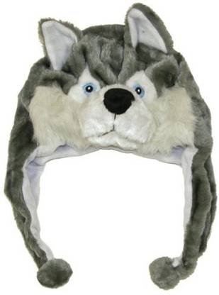 DDHQ Cute Animal Hat Plush Husky Timber Wolf Animal Winter Hat  - 20 inch