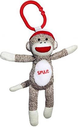 Baby Starters 8" Plush "SMILE" Sock Monkey Rattle with Pull Vibration & Stroller Hook  - 24 inch