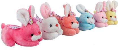 ToynJoy Set of 6 Small Lying Multicolor Bunny Stuffed Toys for Kids  - 20 cm