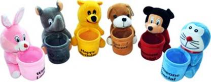 Meera's Pen Stand set of six (6) Bunny, Dog, Doremon, elephant, Pooh and Mickey Mouse (Color might vary)  - 8 inch