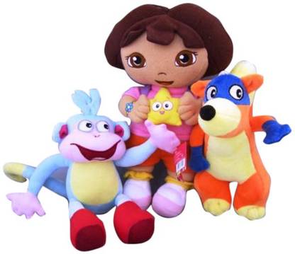 Kuhu Creations Dora Girl, Monkey & Fox Plush Doll  - 30 cm