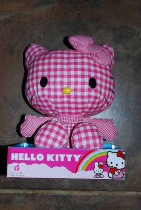 HELLO KITTY Rare Pink & White Check Plush 10"
