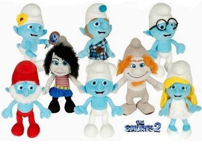 The Smurfs Official 2 Complete 8 Piece Plush Set Doll Vexy Hackus School Bag
