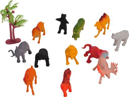 Venus-Planet of toys 11 Wild Animal & 01 Tree Set  - 18 cm