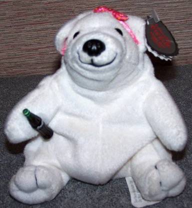 Collectable Bean Bag Plush Coca Cola Polar Bear In Pink Bow Bean Bag 0110