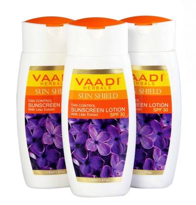 VAADI HERBALS Sunscreen - SPF 50 PA+++ Sunscreen Lotion with Lilac Extract - Pack of 3