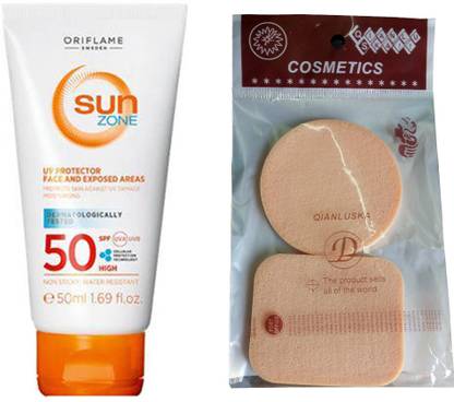 Oriflame Sweden Sunscreen - SPF 50 PA+++ SUN ZONE UV PROTECTOR FACE AND EXPOSED AREAS SPF 50 HIGH WITH COMPACT SPONGES