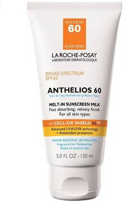 La Roche Posay Sunscreen - SPF 50 PA+ Anthelios 60 Body Milk Melt-In Sunscreen Lotion for Face and Body, Water Resistant with SPF 60, 5 Fl. oz.