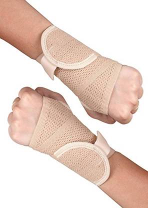 Healthgenie Wrist Brace with Thumb Support One Size Fits Most (1 Pair - Beige), Elastic & Breathable Fabric - Adjustable Compression for Wrist Pain & Sports Injuries Wrist Support